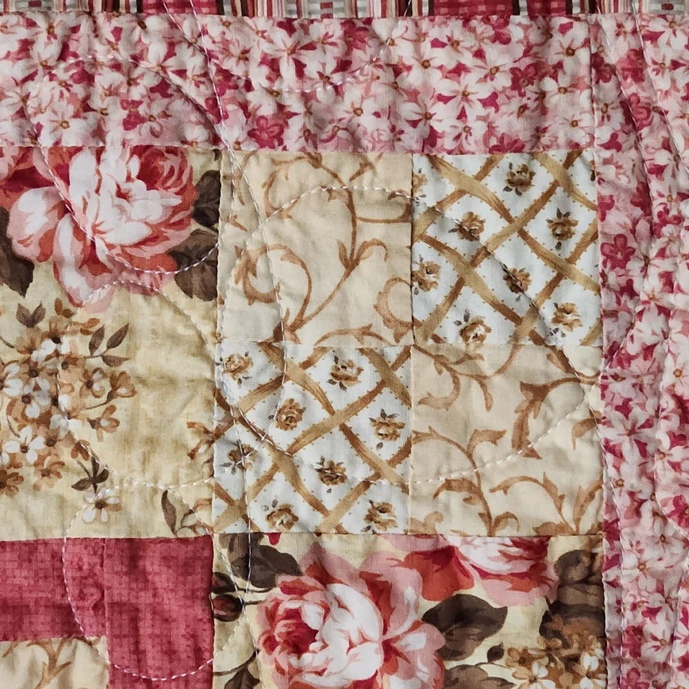 Handmade Patchwork Quilt Crib Lap Throw Wall Decor Roses & Victorian Maiden